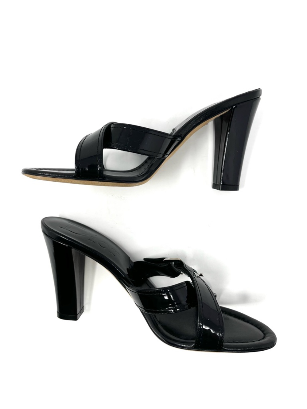 Vintage Christian Dior Galliano Y2K Black Patent D Buckle Sandals Heels 36.5 6.5 - Picture 6 of 11